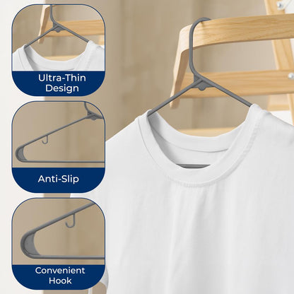 10 Pack Plastic Hangers, Space-Saving, Non-Slip, 360¬∞ Swivel Hook, Gray