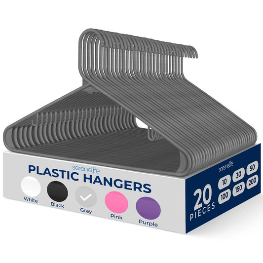 20 Pack Plastic Hangers, Space-Saving, Non-Slip, 360¬∞ Swivel Hook, Gray