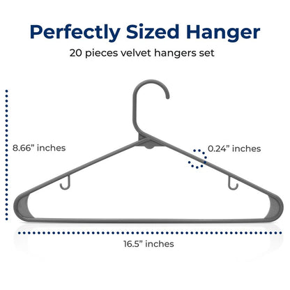 20 Pack Plastic Hangers, Space-Saving, Non-Slip, 360¬∞ Swivel Hook, Gray