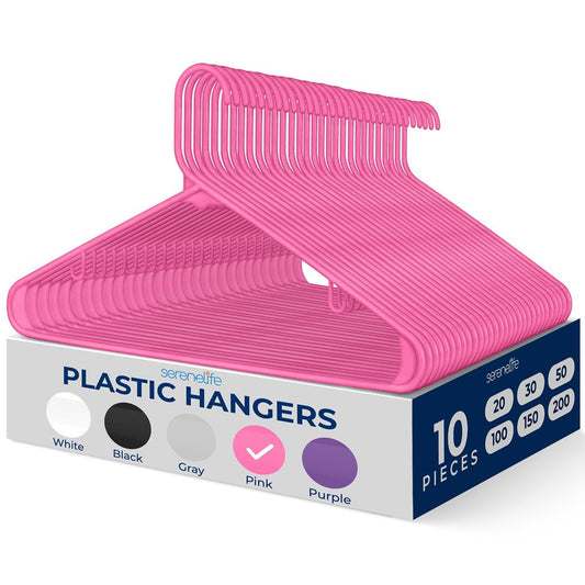 10 Pack Non-Slip Plastic Hangers, Space-Saving, 360¬∞ Swivel Hook, Pink