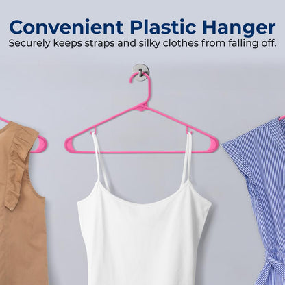 10 Pack Non-Slip Plastic Hangers, Space-Saving, 360¬∞ Swivel Hook, Pink