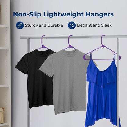 Plastic Hangers 10-Pack, Space-Saving Non-Slip Design, Purple