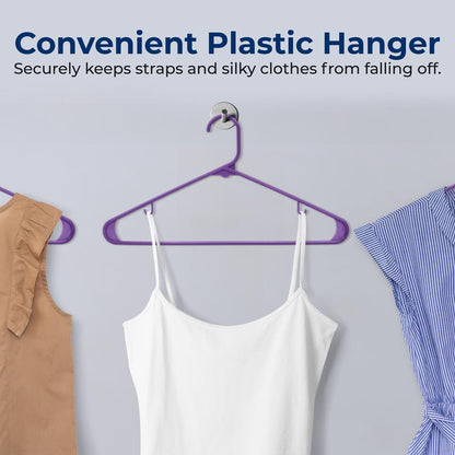 Plastic Hangers 10-Pack, Space-Saving Non-Slip Design, Purple
