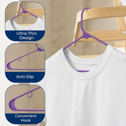 20 Pack Non-Slip Plastic Hangers, Space-Saving, 360¬∞ Swivel Hook, Purple