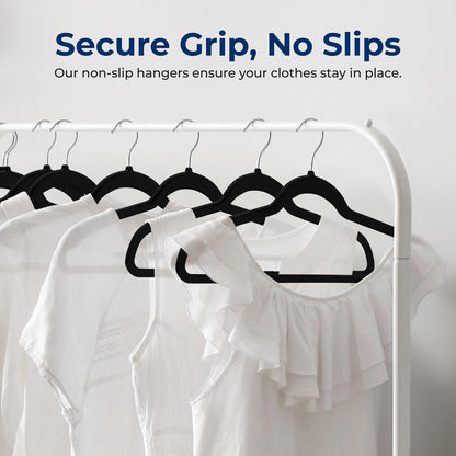 200-Pack Velvet Hangers Non-Slip 360¬∞ Swivel Hook Space-Saving Black