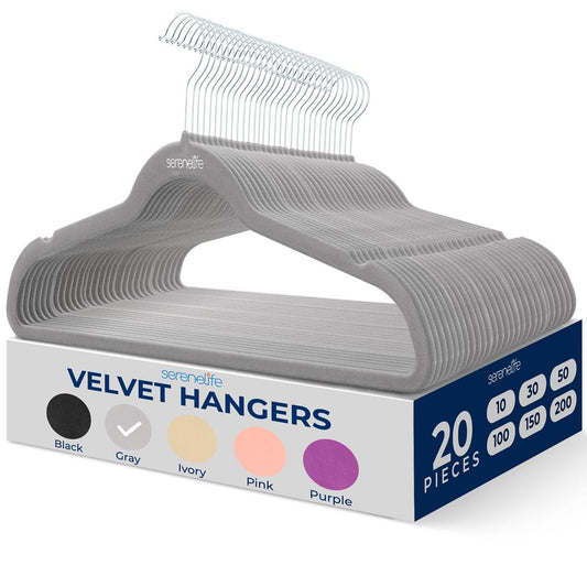 Velvet Hangers 20-Pack, Non-Slip, Space-Saving, 360¬∞ Swivel Hook, Gray