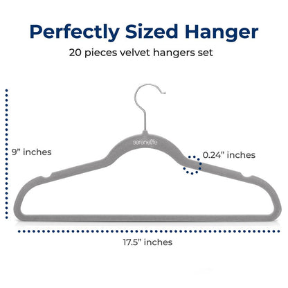Velvet Hangers 20-Pack, Non-Slip, Space-Saving, 360¬∞ Swivel Hook, Gray