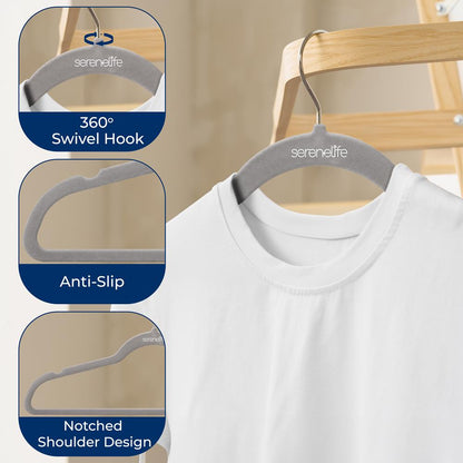 Velvet Hangers 20-Pack, Non-Slip, Space-Saving, 360¬∞ Swivel Hook, Gray