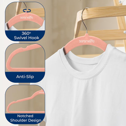 Velvet Hangers 20-Pack, Non-Slip, Space-Saving, 360¬∞ Swivel Hook, Pink
