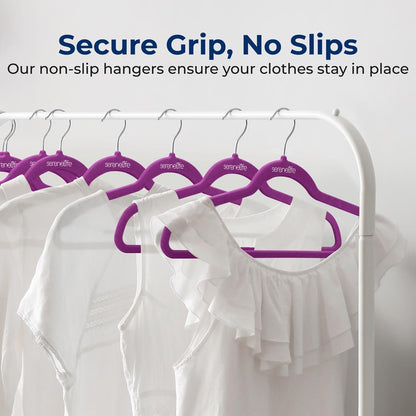 Velvet Hangers 10-Pack, Non-Slip, 360¬∞ Swivel Hook, Space-Saving, Purple