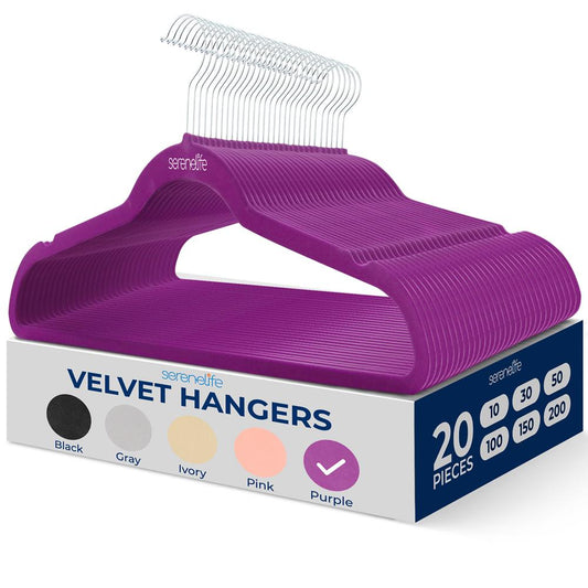 Velvet Hangers 20-Pack, Non-Slip, Space-Saving, 360¬∞ Swivel Hook, Purple