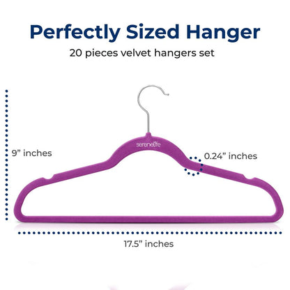 Velvet Hangers 20-Pack, Non-Slip, Space-Saving, 360¬∞ Swivel Hook, Purple