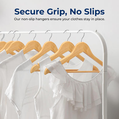 10-Pack Wooden Coat Hangers - Durable, Space-Saving, 360¬∞ Swivel Hook Natural