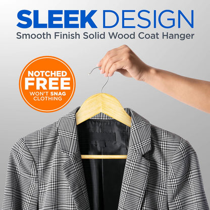 30-Pack Heavy Duty Wooden Hangers - 360¬∞ Swivel Hook, Natural Finish