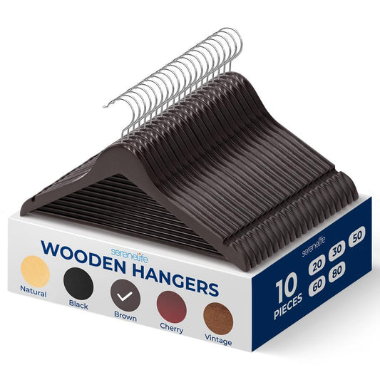 Wooden Coat Hangers 10-Pack, Durable 360¬∞ Swivel Hook, Natural Wood