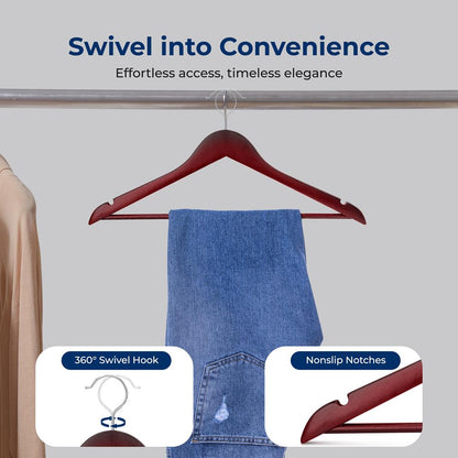 10-Pack Wooden Coat Hangers - Durable, Space-Saving, Cherry Finish