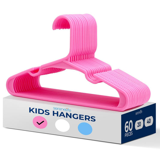 60-Pack Non-Slip Kids Hangers, Space-Saving, Durable Plastic, Pink