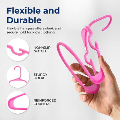 60-Pack Non-Slip Kids Hangers, Space-Saving, Durable Plastic, Pink