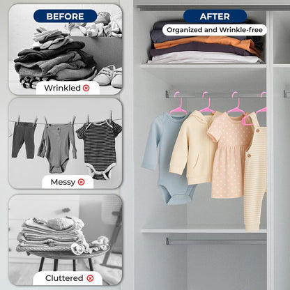 60-Pack Non-Slip Kids Hangers, Space-Saving, Durable Plastic, Pink