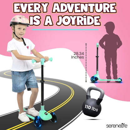3-Wheel Kids Scooter, Foldable, LED Wheels, Lean-to-Steer, Mint Green
