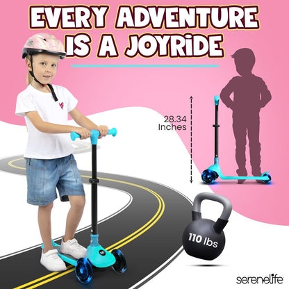 3-Wheel Kids Scooter, LED Wheels, Foldable Seat, Adjustable Handlebar, Blue