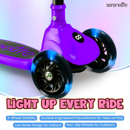 3-Wheel Kids Scooter, Foldable, LED Wheels, Lean-to-Steer, Purple