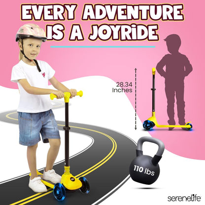 3-Wheel Kids Scooter, Foldable, LED Wheels, Lean-to-Steer, Yellow