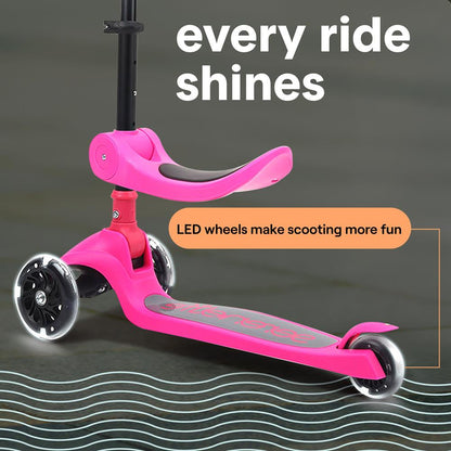 3-Wheel Kids Scooter, Foldable Seat, LED Wheels, Adjustable Handlebar, Pink