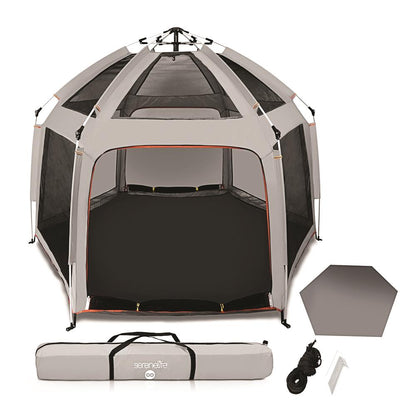 Portable Playpen with UV Shade, Easy Fold, Lightweight, Gray