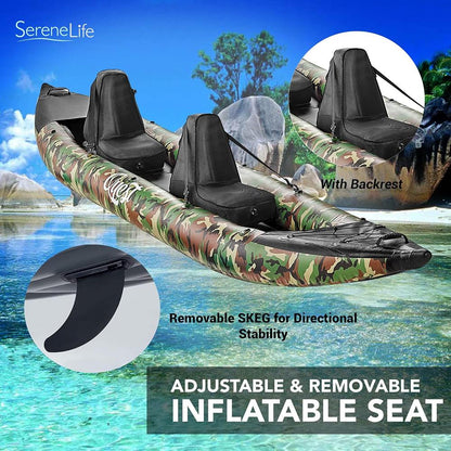 Inflatable 2-Person Kayak, Lightweight PVC, 660lb Capacity, Camo