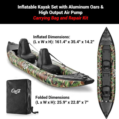 Inflatable 2-Person Kayak, Lightweight PVC, 660lb Capacity, Camo
