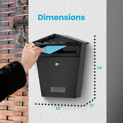 Wall Mount Locking Mailbox, Secure Key Lock, Galvanized Steel, Weatherproof