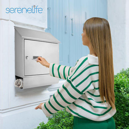 Wall Mount Locking Mailbox, Secure Key Lock Mechanism, Galvanized Steel, Weatherproof