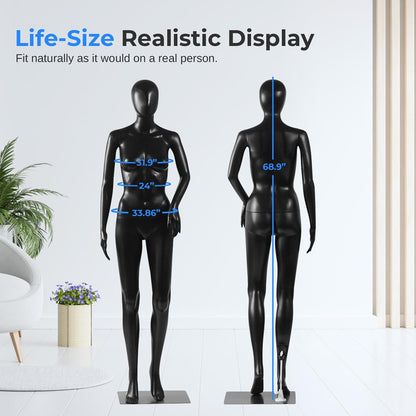 Buste de mannequin féminin, visage réaliste, membres flexibles, 68,9" 