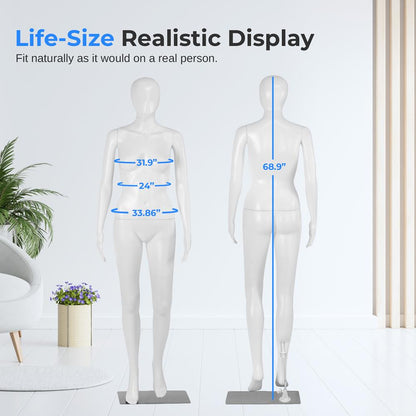 Female Mannequin Dress Form - Realistic, Adjustable, Durable Metal Base