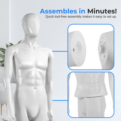 Mannequin homme corps entier, membres réglables, base métallique durable 