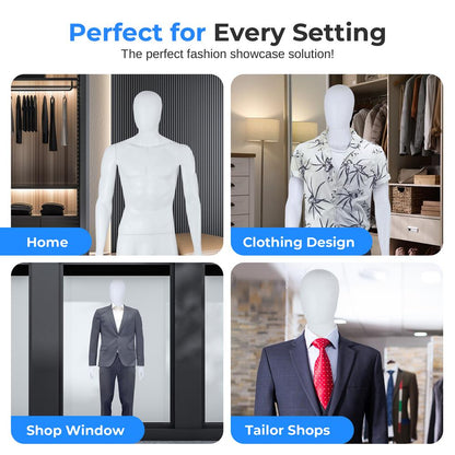 Mannequin homme corps entier, membres réglables, base métallique durable 