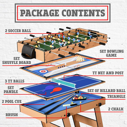 5-in-1 Folding Game Table, Space-Saving Design, Wood Construction