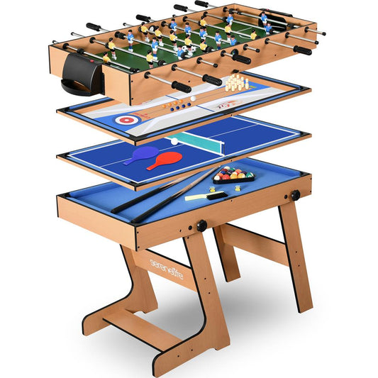 5-in-1 Folding Game Table, Space-Saving Design, Wood Construction