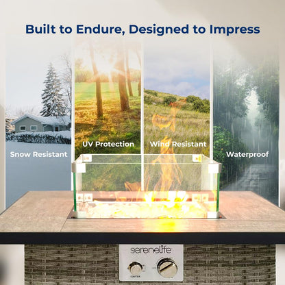 Outdoor Propane Fire Pit Table 50,000 BTU Wicker Tile Top Weatherproof