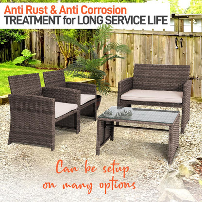 4-Piece Patio Set, Comfortable Cushions, Durable Rattan, Brown