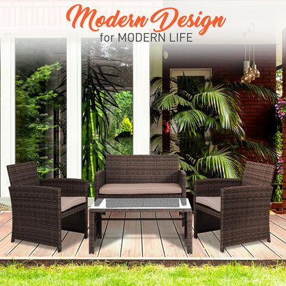 4-Piece Patio Set, Comfortable Cushions, Durable Rattan, Brown