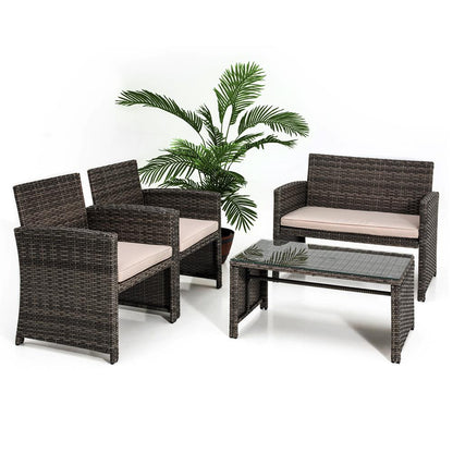 4-Piece Patio Set, Comfortable Cushions, Durable Rattan, Brown