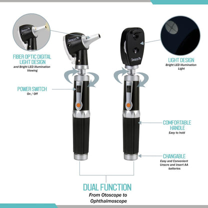 2-in-1 Ophthalmoscope & Otoscope Set, LED Light, Washable Tips, Portable