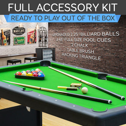 6-Ft Folding Pool Table, Space-Saving, Durable Surface, Portable Design