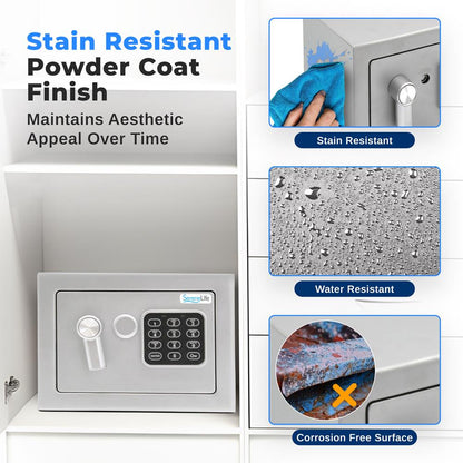 Electronic Safe Box, Secure Storage, Digital Lock, Engineered Steel, Silver