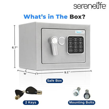 Electronic Safe Box, Secure Storage, Digital Lock, Engineered Steel, Silver