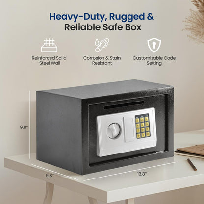 Front Load Safe Box Secure Storage Steel Construction 13.8"x9.8"x9.8"