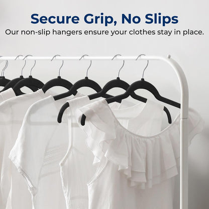 Velvet Non-Slip Hangers 100-Pack, Space-Saving, 360¬∞ Swivel Hook, Black