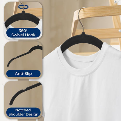 Velvet Non-Slip Hangers 100-Pack, Space-Saving, 360¬∞ Swivel Hook, Black